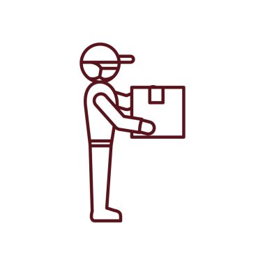 Teslimatçı ayakta duruyor ve bir paket simgesi tutuyor, satır biçimi