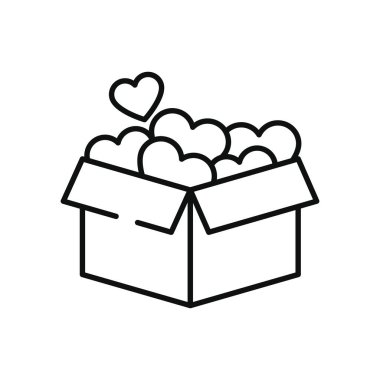charity box full of hearts icon, line style clipart