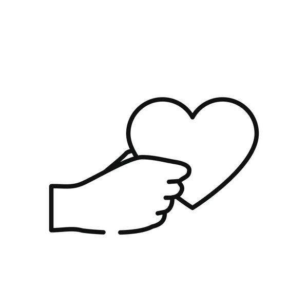 Hayır işi ve bağış konsepti, kalp ikonu olan el, çizgi tarzı. — Stok Vektör