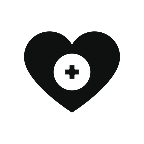Concetto di carità e donazione, cuore con icona a croce medica, stile silhouette — Vettoriale Stock