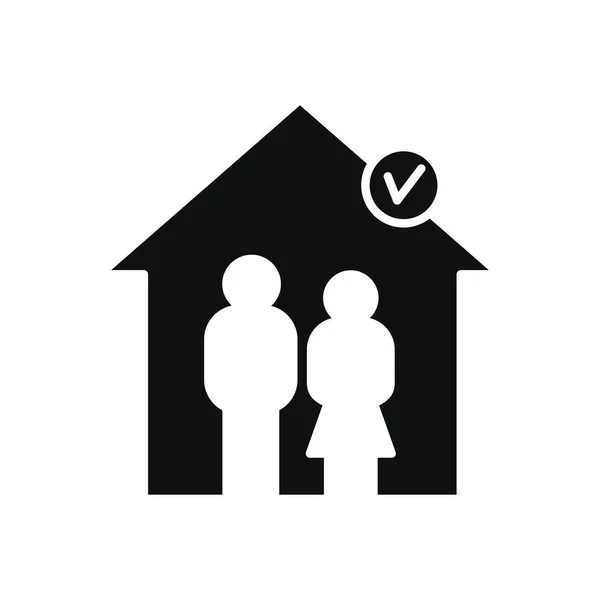 Pictogram couple safe inside the house icon, silhouette style — Stock Vector