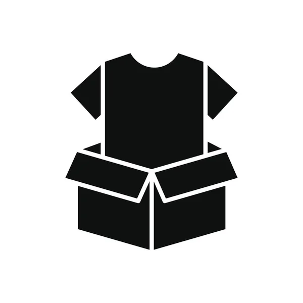 Conceito de caridade e doação, caixa com ícone de roupas, estilo silhueta — Vetor de Stock