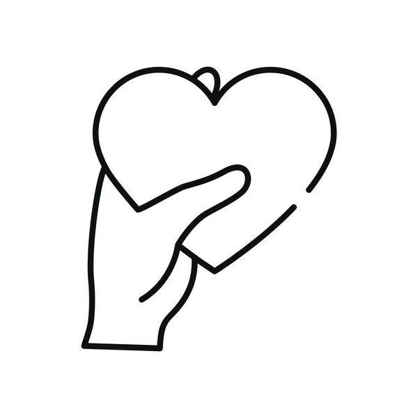 Concetto di aiuto umanitario, mano che tiene un'icona del cuore, stile linea — Vettoriale Stock