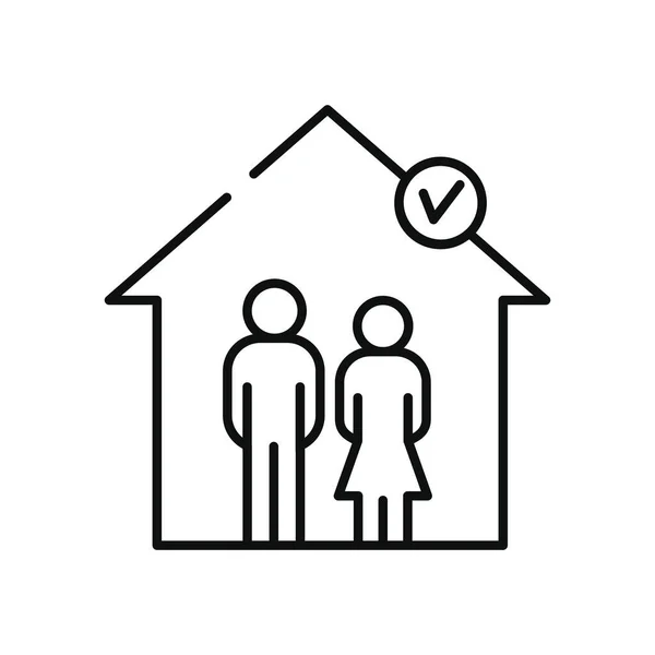 Pictogram couple safe inside the house icon, line style — Stock Vector