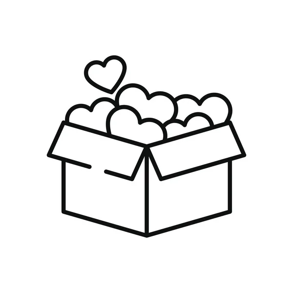 Caja de caridad llena de corazones icono, estilo de línea — Vector de stock