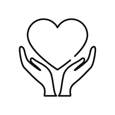 hayır ve bağış konsepti, kalp ikonu ile dayanışma elleri, çizgi tarzı