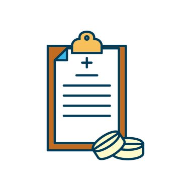 tıbbi rapor ve haplar simgesi, satır ve doldurma biçimi