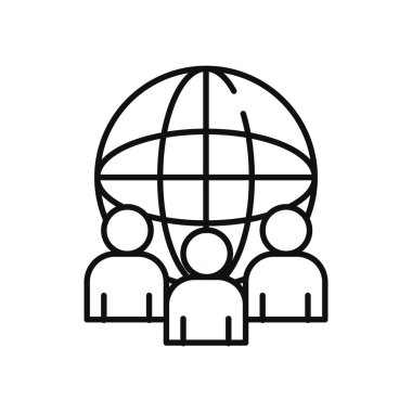 hayır ve bağış konsepti, küresel küre ve halk simgesi, çizgi tarzı