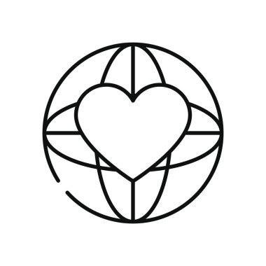 hayır ve bağış konsepti, küresel kalp ikonu, çizgi tarzı