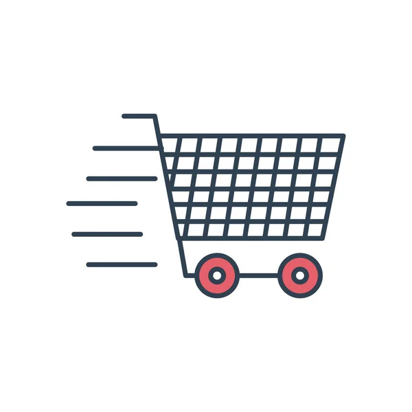 Concept de livraison rapide, icône de panier de supermarché, style de ligne et de remplissage — Image vectorielle