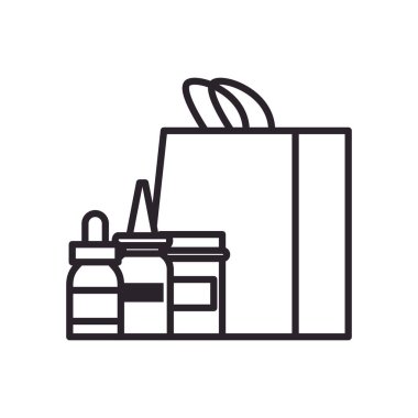 İlaç damlaları ve kavanoz çizgisi biçim vektör tasarımlı çanta