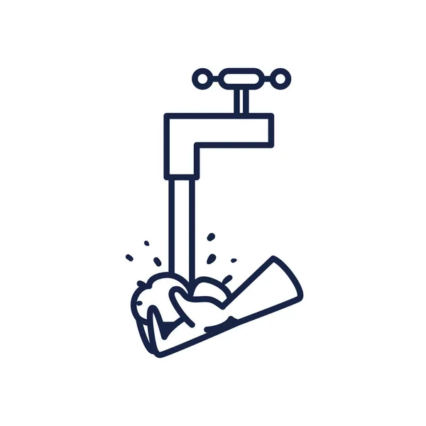 Mycie rąk pod wodą kranu linii stylu projekt wektora ikony — Wektor stockowy