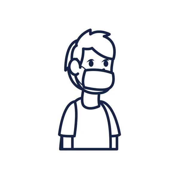 Boy cartoon with mask line style icon vector design — Stock Vector