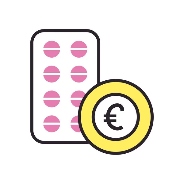 Pills tablet and coin fill style icon vector design — Stock Vector