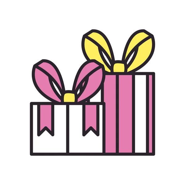 Gifts with bowties fill style icon vector design — Wektor stockowy