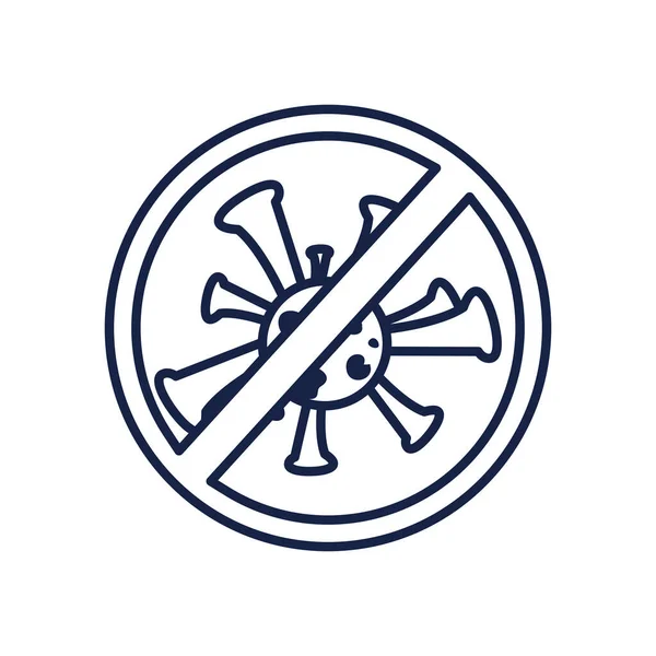 Covid 19 virus con símbolo prohibido línea estilo icono vector diseño — Vector de stock