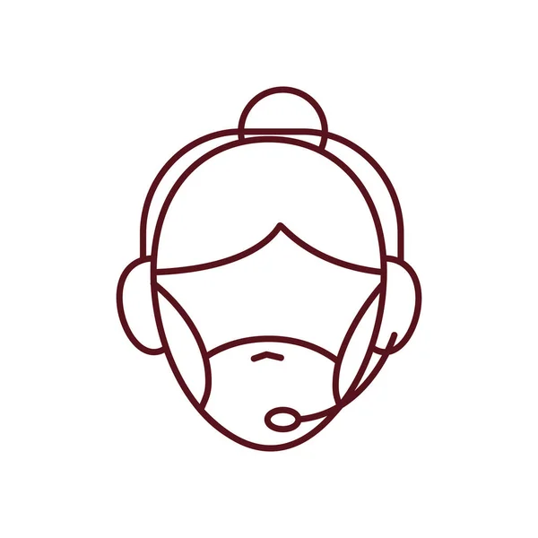 Opérateur femme assistante avec icône de masque buccal, style ligne — Image vectorielle