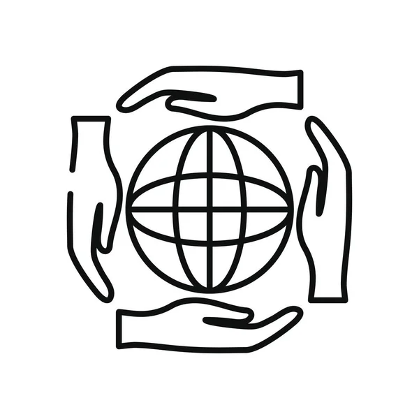 Esfera global y las manos alrededor de icono, estilo de línea — Archivo Imágenes Vectoriales