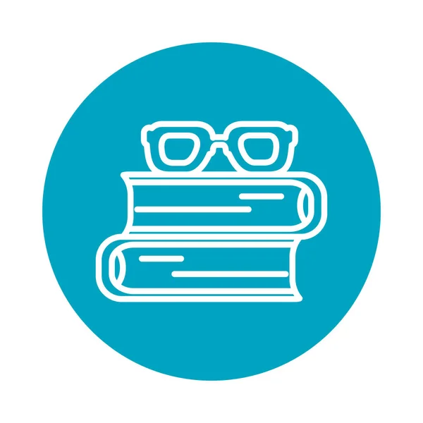 Academic books and glasses icon, block style — Stock Vector