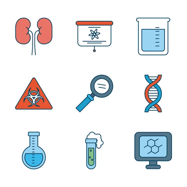 Vergrootglas met wetenschap en onderzoek icon set, gradiënt stijl — Stockvector