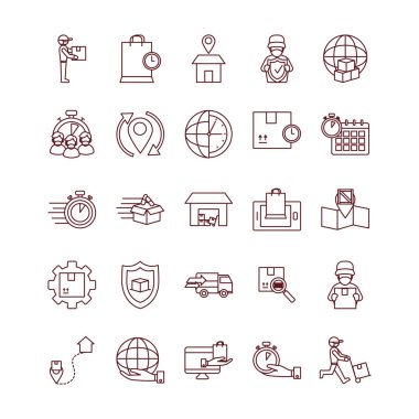 bilgisayarlar ve hızlı dağıtım simgesi seti, satır biçimi