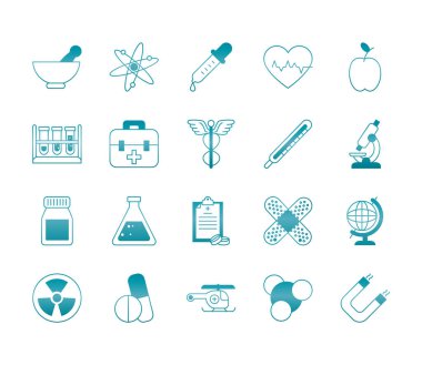 Kimyasal mataralar ve tıbbi, bilim ve araştırma ikonu seti, gradyan tarzı