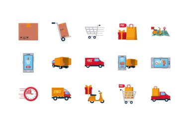 teknoloji aygıtları ve ücretsiz dağıtım simgesi seti, renkli tasarım