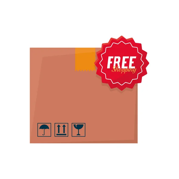 Package box with free shipping stam icon, colorful design — Stock Vector