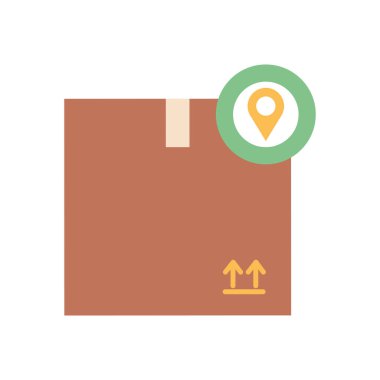 ücretsiz dağıtım konsepti, konum simgesi içeren paket kutusu, düz biçim