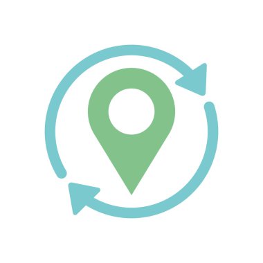 Hızlı dağıtım konsepti, etrafında oklar olan konum broşu, düz stil