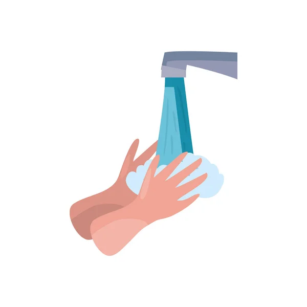 Hands washing under water tap flat style icon vector design — Stock Vector