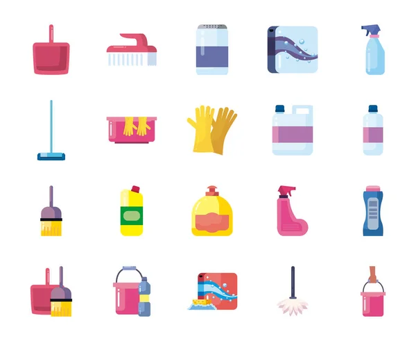 Cleaning service flat style icon set vector design — Stock Vector
