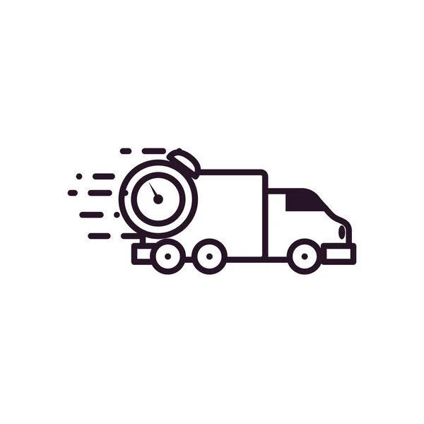 Concepto de entrega rápida, furgoneta de entrega e icono de cronómetro, estilo de línea — Vector de stock