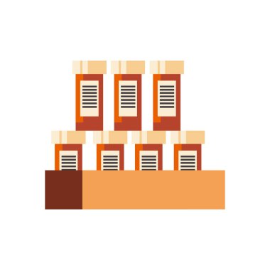 Bağış konsepti, ilaç şişesi yığını, düz stil.