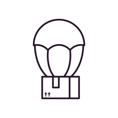 Hızlı dağıtım konsepti, kutu simgesi olan paraşütçü, satır biçimi