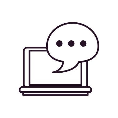 Konuşma baloncuğu simgesi olan dizüstü bilgisayar, satır biçimi