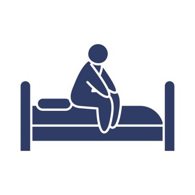 pictogram adam yatak simgesinde oturuyor, satır tarzı