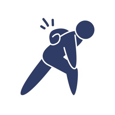 Sırt ağrısı simgesi olan pictogram adamı, satır biçimi