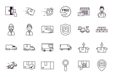 paketler ve hızlı dağıtım simgesi seti, satır biçimi