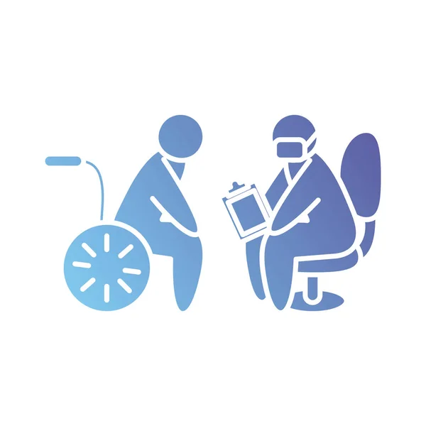 Пиктограмма врач осмотр человека в инвалидной коляске, градиентный стиль — стоковый вектор