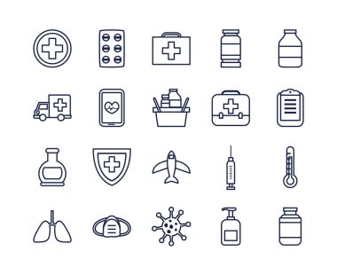 covid 19 veya coronavirus simgesi seti, satır biçimi