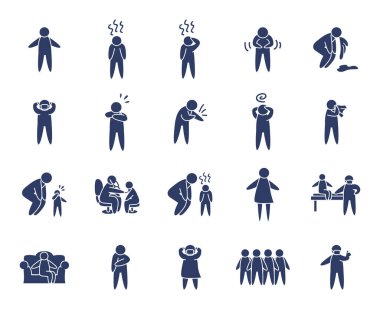 pictogram kişi ve hastalık simgesi seti, satır biçimi
