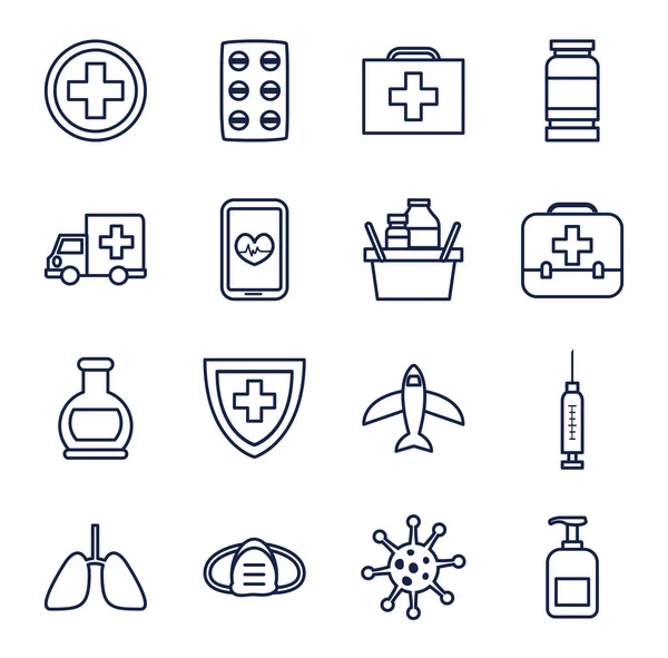 Ambulances en gezellige 19 icon set, lijn stijl — Stockvector