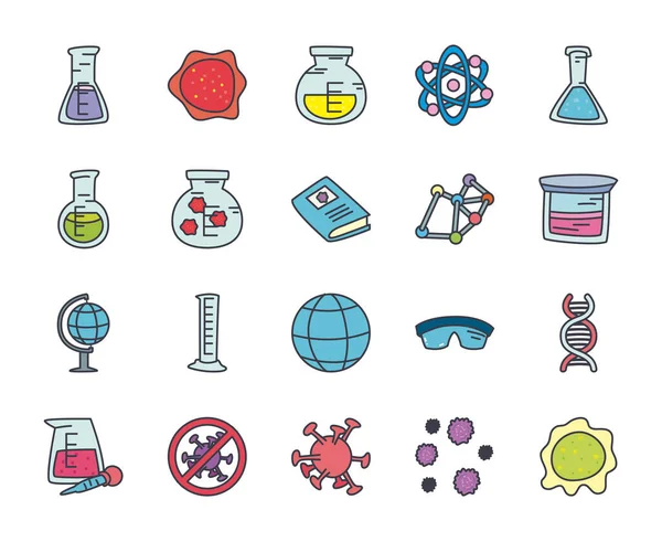 Global sphere en science icon set, platte stijl — Stockvector