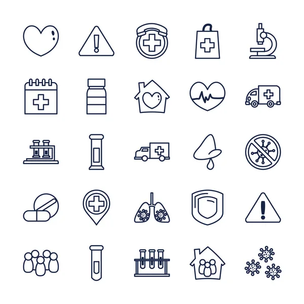 Lungen und Covid 19 Icon Set, Linienstil — Stockvektor