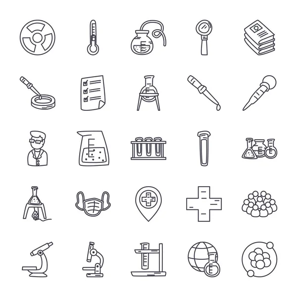 Chemie und Wissenschaft Icon Set, Linienstil — Stockvektor