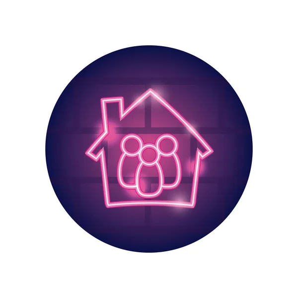 Stay home concept, Haus mit Familie im Inneren Ikone, Neon-Stil — Stockvektor