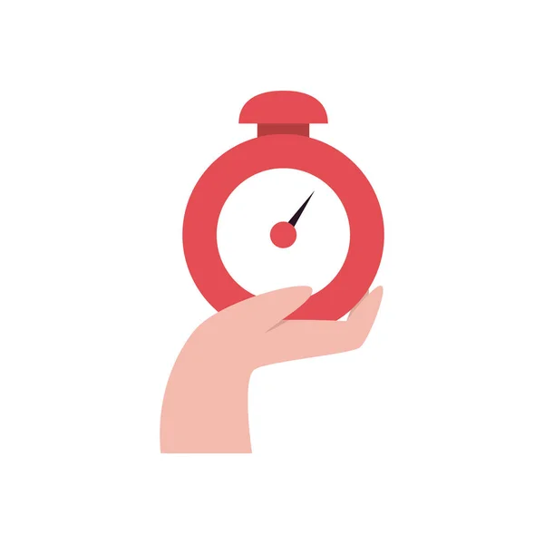 Concept de livraison rapide, main tenant une icône d'horloge, style plat — Image vectorielle