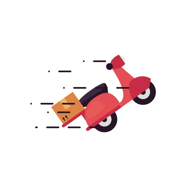 Koncepcja szybkiej dostawy, dostawa motocykla z ikoną pudełka, płaski styl — Wektor stockowy