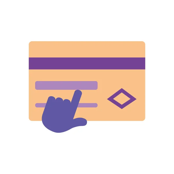 Concepto de banca en línea, tarjeta de crédito con icono de cursor de mano, estilo plano — Vector de stock